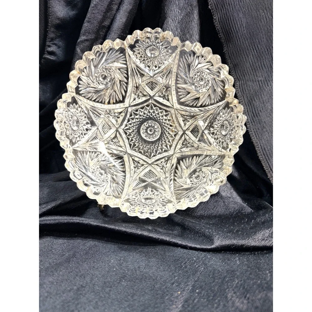 American Brilliant Period CRYSTAL Bowl-Floral Pattern, 6.5